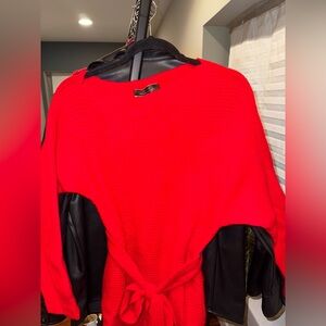 Bright Red Sweater Dress with Belt